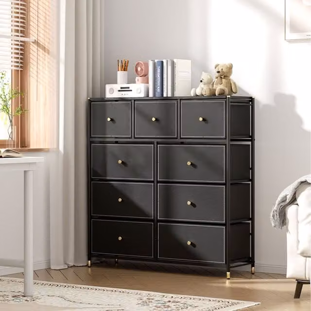 Komore Modern Plastic and Metal Freestanding Storage Cabinet in Black and Gold