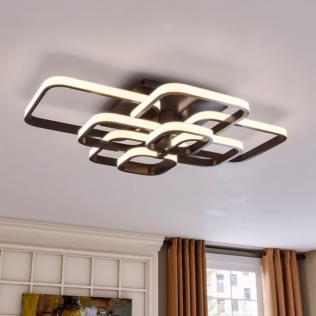 Livingandhome Minimalist Square LED Ceiling Light in Black, 160W