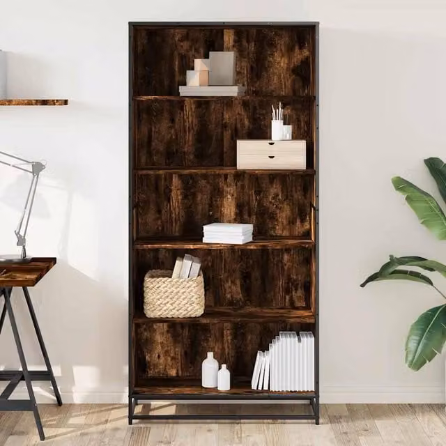 Berkfield Home Modern Smoked Oak Bookcase in Brown, W/D/H: 80.5 x 35 x 170.5 cm – 1