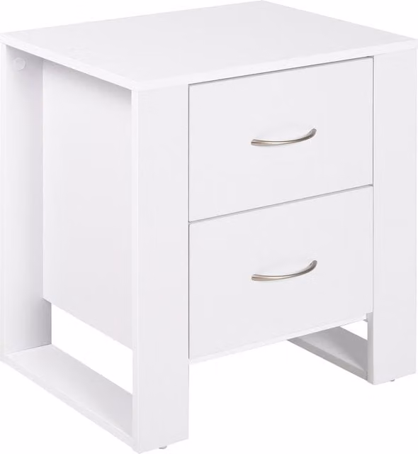 HOMCOM Modern White Bedside Table with 2 Drawers and Silver Accents – 1