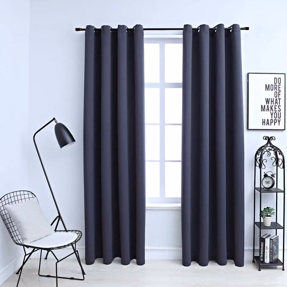 Berkfield Home Elegant Blackout Curtains with Metal Rings, 2 Pack, Anthracite Grey, W: 140 cm, H: 225 cm – 2