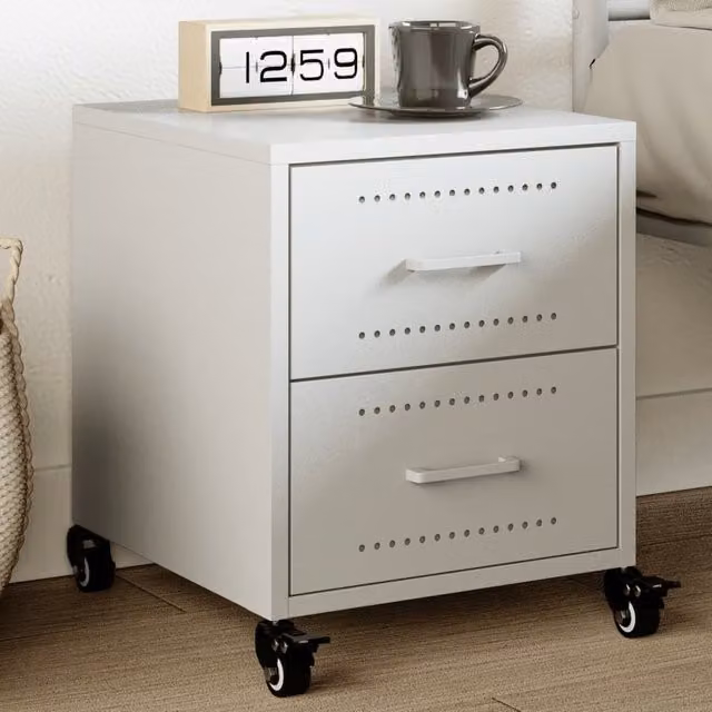 Berkfield Home Modern White Metal Bedside Cabinet W/D/H: 36 x 39 x 43.5 cm