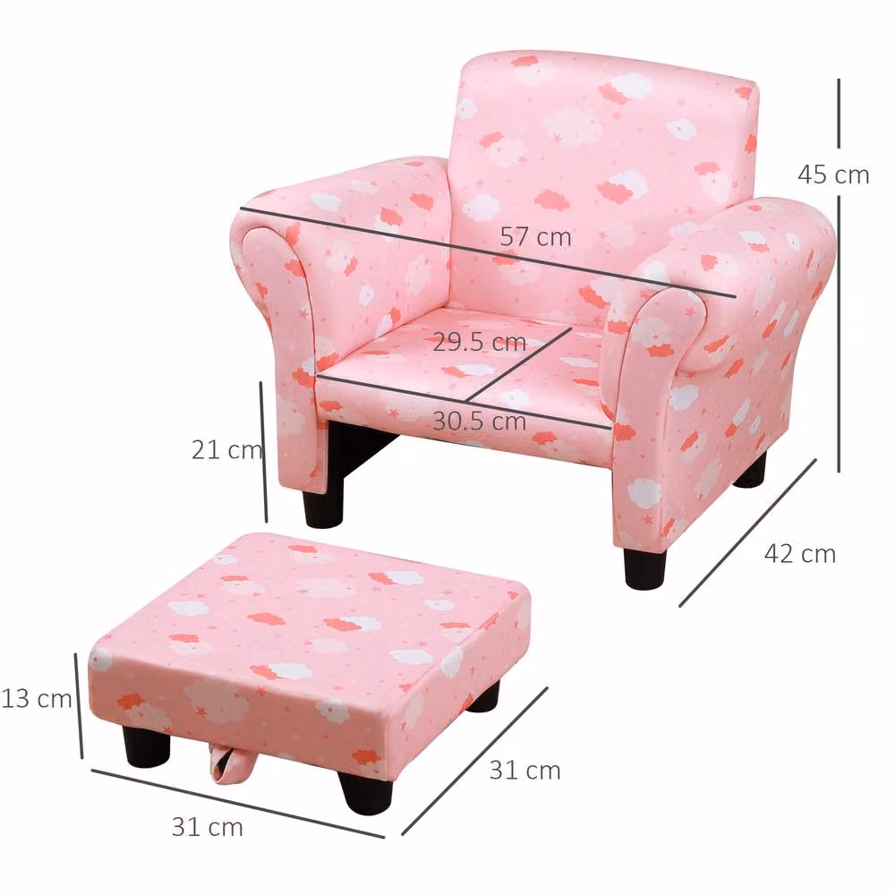 STILVORA Children's Armchair with Ottoman in Pink and White – 2