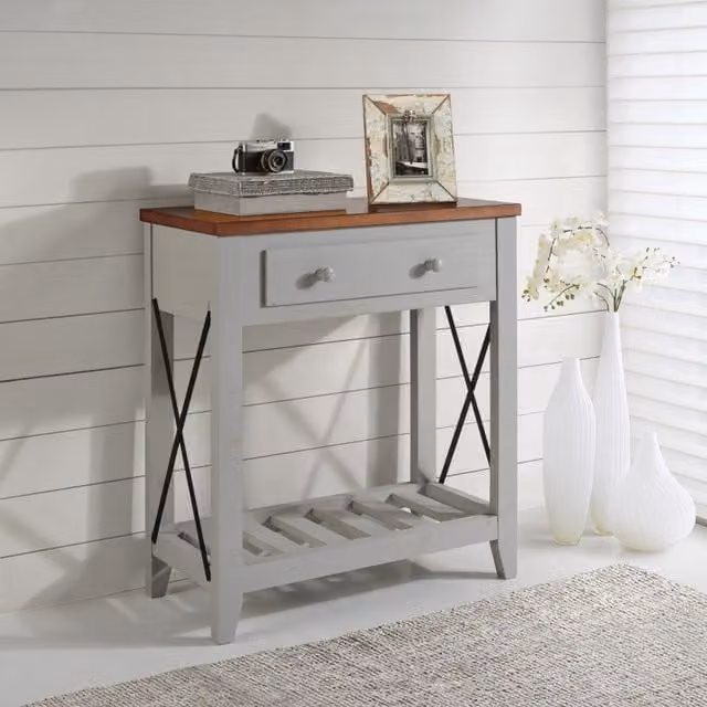 Mercers Furniture Cottage 1 Drawer Console Table in Grey Rustic Pine Wood, W/D/H: 81.0 x 32.0 x 70.0 cm