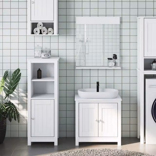 Berkfield Home BERG 3 Piece White Solid Pine Bathroom Furniture Set with Vanity Unit and Mirror Cabinet – 1