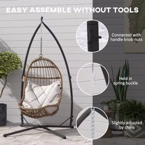 OUTSUNNY Black Metal Hammock Chair Stand with Cup Holders – 5