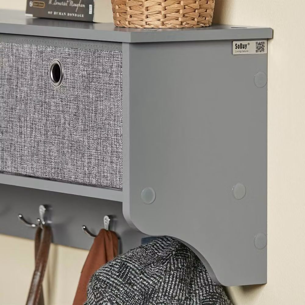SoBuy Wall-Mounted Coat Rack with 5 Hooks and 3 Baskets in Grey – 3