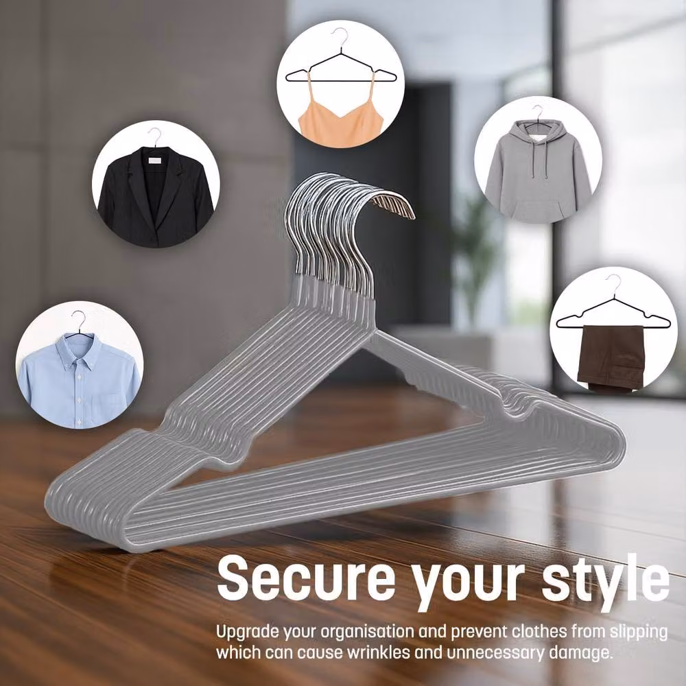 Keplin 20 Pack Heavy Duty Rubber Coated Metal Clothes Hangers in Grey – 4