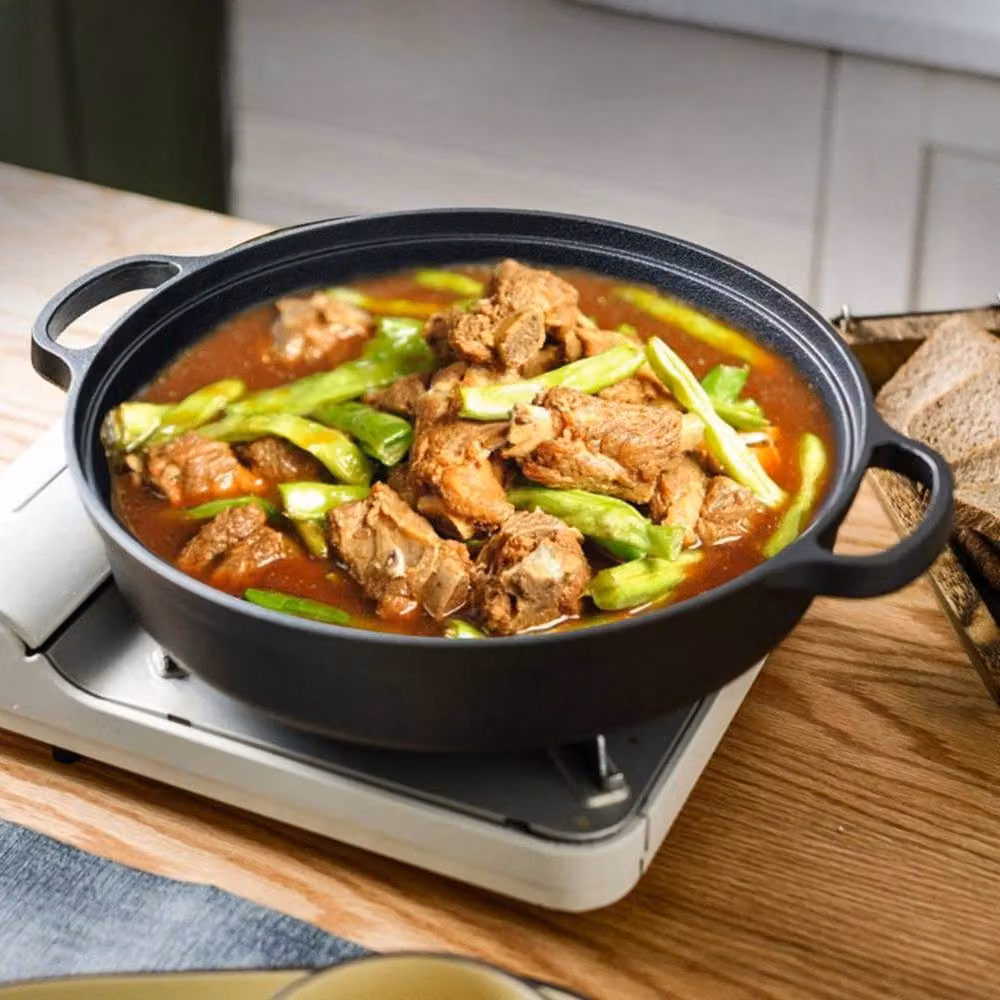 PAWNORA Grey Cast Iron Casserole Frying Pan with Lid, 28cm – 5