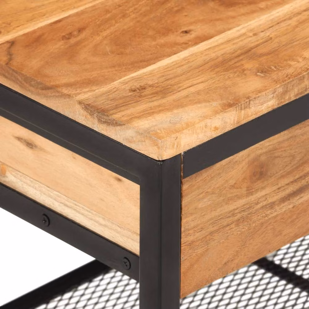 Berkfield Home Industrial Shoe Bench in Brown Acacia Wood and Iron, W/D/H: 110 x 35 x 45 cm – 4