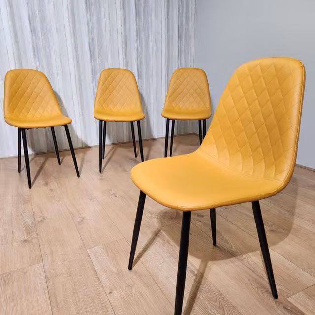 KOSY KOALA Set of 4 Mustard Dining Chairs in Stitched Faux Leather with Soft Padded Seats