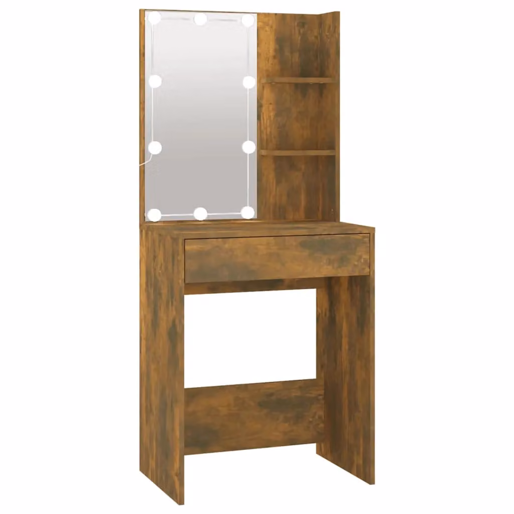 Berkfield Home Dressing Table with LED in Smoked Oak Brown, W: 60 cm, D: 40 cm, H: 140 cm – 2