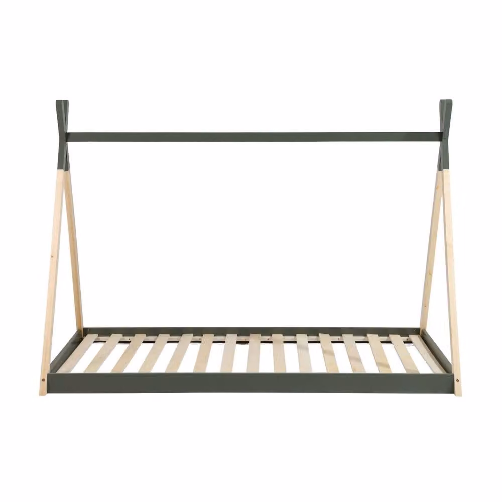 sweeek Single Kid's Teepee Bed in Green with Natural Pine Slatted Base, W/D/H: 90 x 190 cm