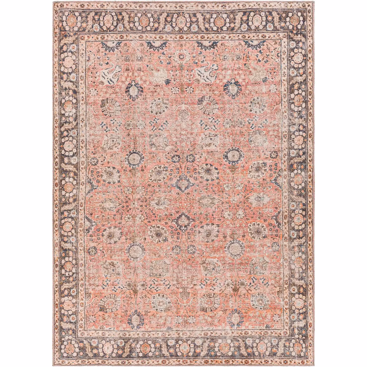 Livabliss Washable Vintage Boho Living and Dining Room Rug in Brown, Orange and Grey, W: 160 cm, L: 220 cm – 2