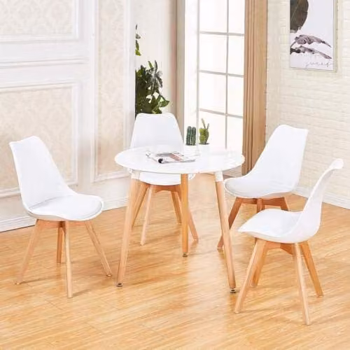 Kosy Koala White Round Wood Dining Table and 4 Padded Chairs Set
