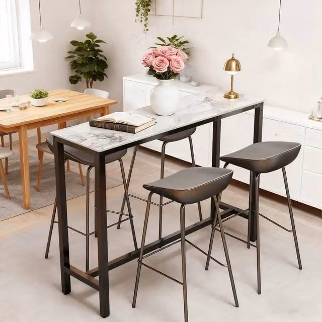 NESTLUNE Modern Bar Table for Dining and Kitchen, Grey and White, W: 100 cm, D: 15 cm, H: 105 cm – 1