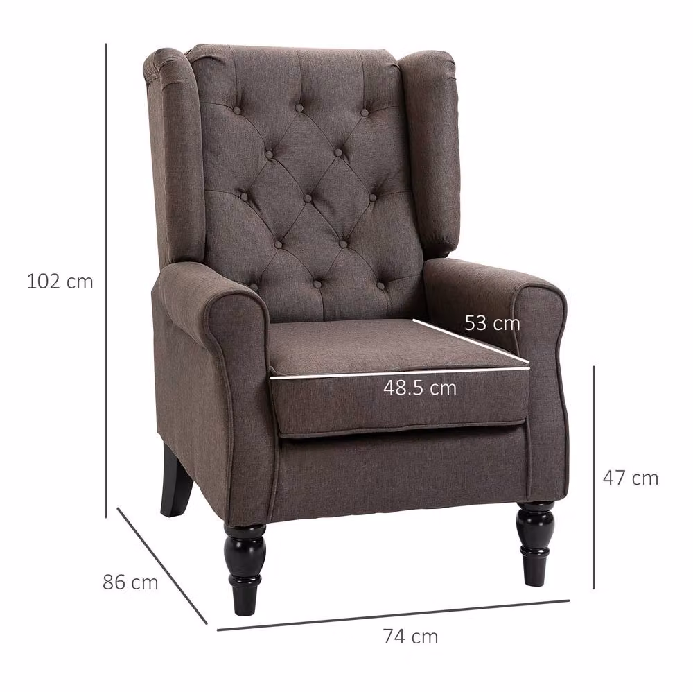STILVORA Retro Wingback Chair with Brown Fabric Upholstery and Solid Wood Frame – 3