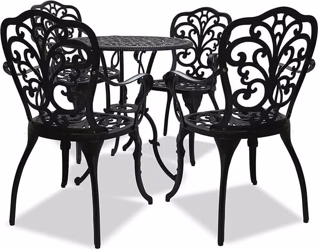Centurion Supports Black Lacquered Metal Floral Classic Bistro Set