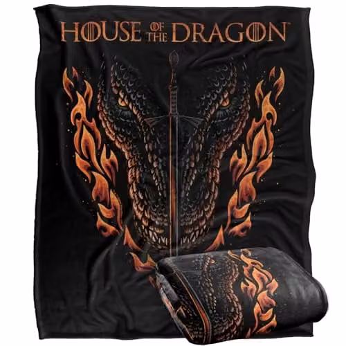 LOGOVISION House of the Dragon Fire, Sword and Dragon Super Soft Fleece Throw Blanket, Multicolour, W: 152 cm, D: 127 cm
