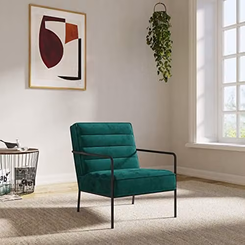 Alphason Modern Green Velvet Accent Chair with Armrests, D/W/H: 80 x 64 x 82 cm – 1