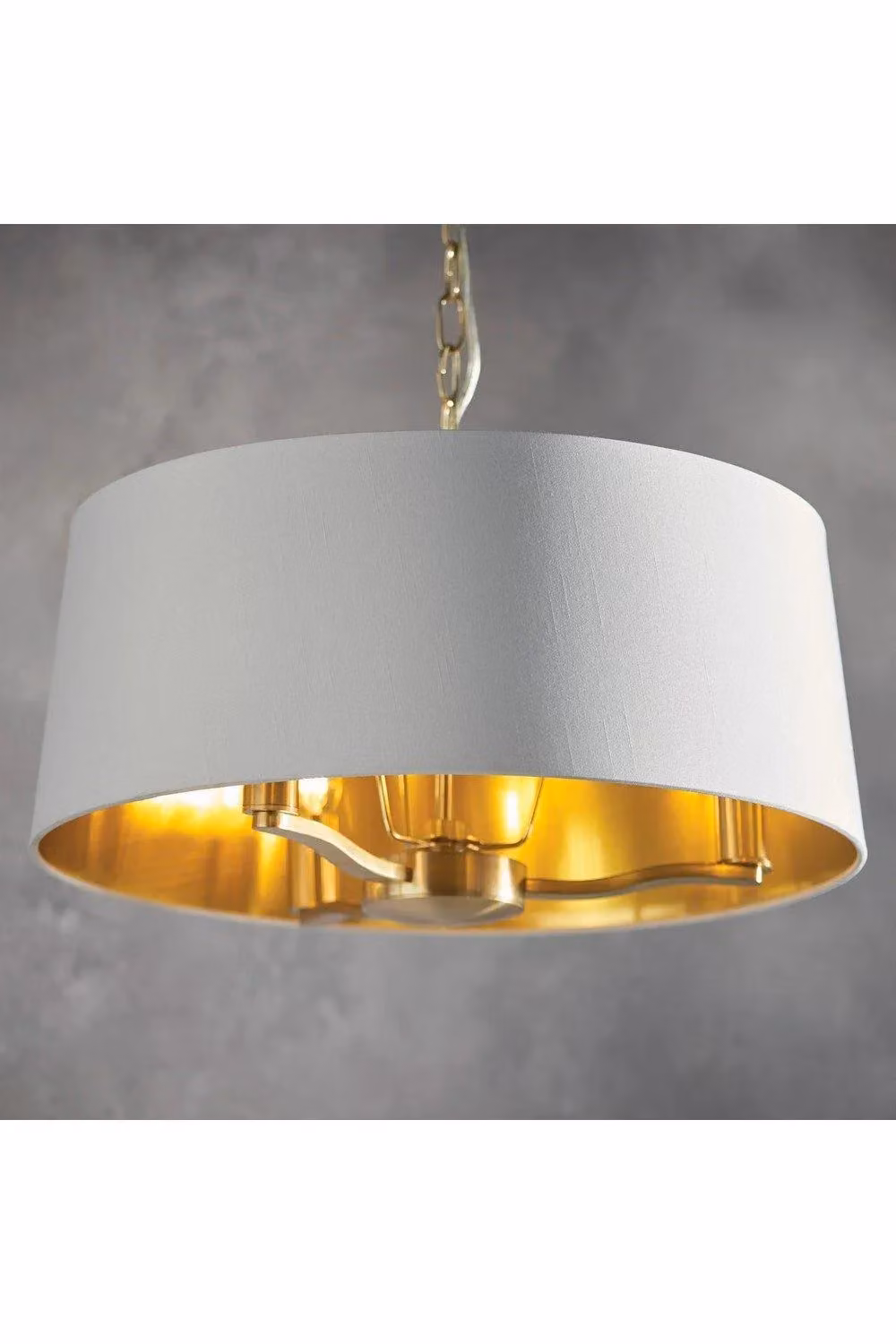 Endon Harvey 3 Light Dimmable Pendant Light in Gold and White with Fabric Shade – 4