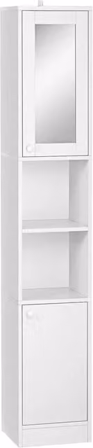Nordara Tall Narrow Freestanding Bathroom Storage Cabinet with Mirror in White, H 170 cm x W 60 cm