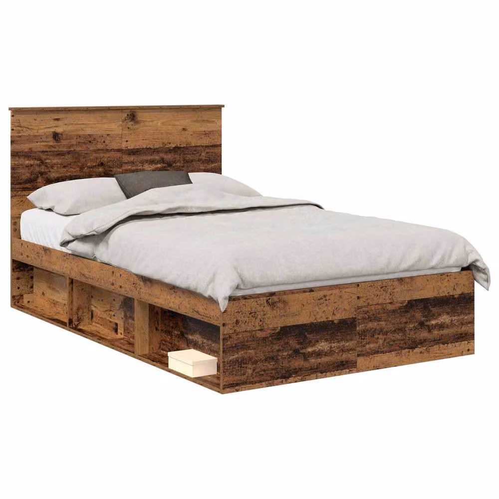 Berkfield Home Bed Frame with Headboard in Brown Old Wood, Solid Pine and MDF, W: 135 cm, L: 190 cm – 2