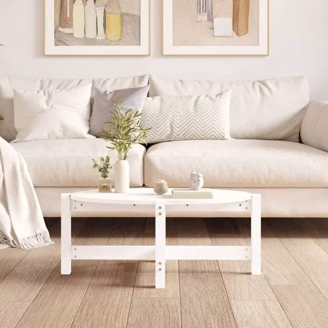 Berkfield Home Beautiful White Solid Wood Pine Coffee Table W: 87 cm, D: 48 cm, H: 35 cm – 1
