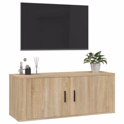 vidaXL Modern Wall Mounted TV Cabinet in Sonoma Oak, W/D/H: 100 x 34.5 x 40 cm – 2