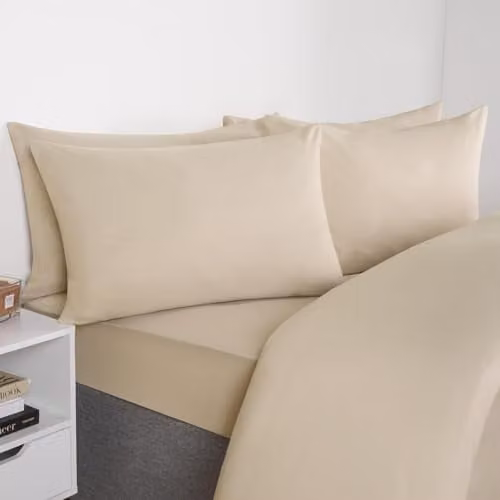 OHS 2 Pack Soft Microfibre Housewife Pillowcases with Envelope Closure, Beige, W/D/H: 50 x 50 x 50 cm