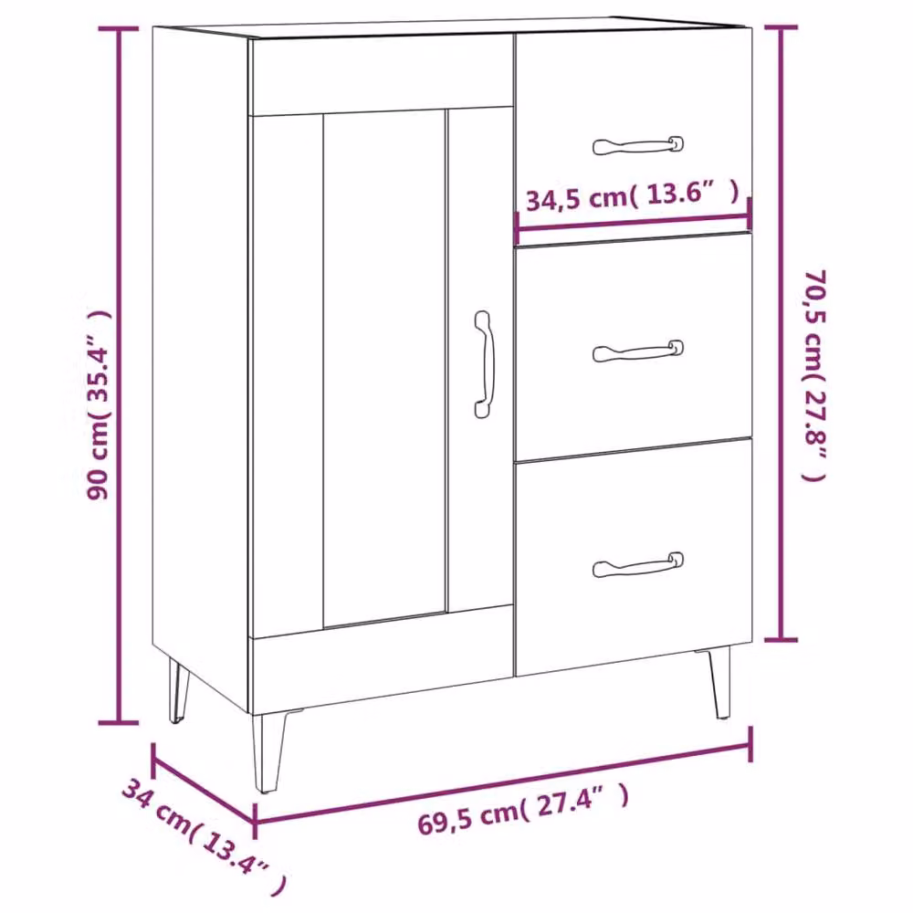 Berkfield Home Smoked Oak Sideboard in Brown, W/D/H: 69.5 x 34.0 x 90.0 cm – 5