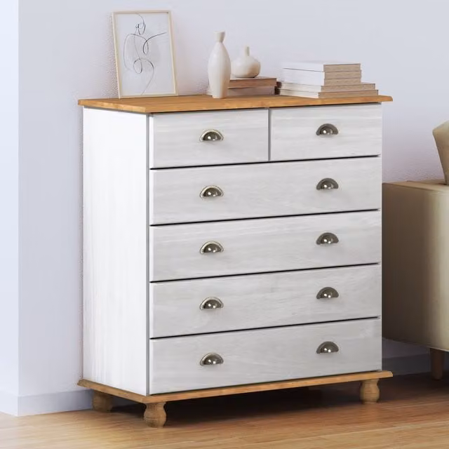 Berkfield Home ASKIM Chest of Drawers in White Solid Wood Pine, W: 91 cm, D: 40 cm, H: 95.5 cm