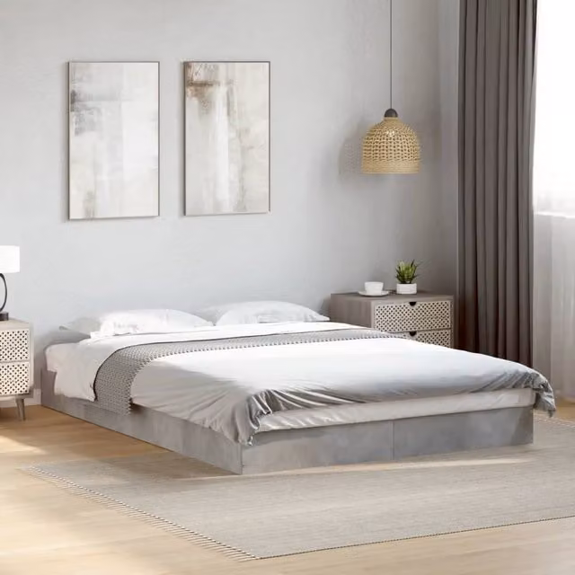 Berkfield Home Modern Bed Frame in Concrete Grey, W: 140 cm, D: 200 cm