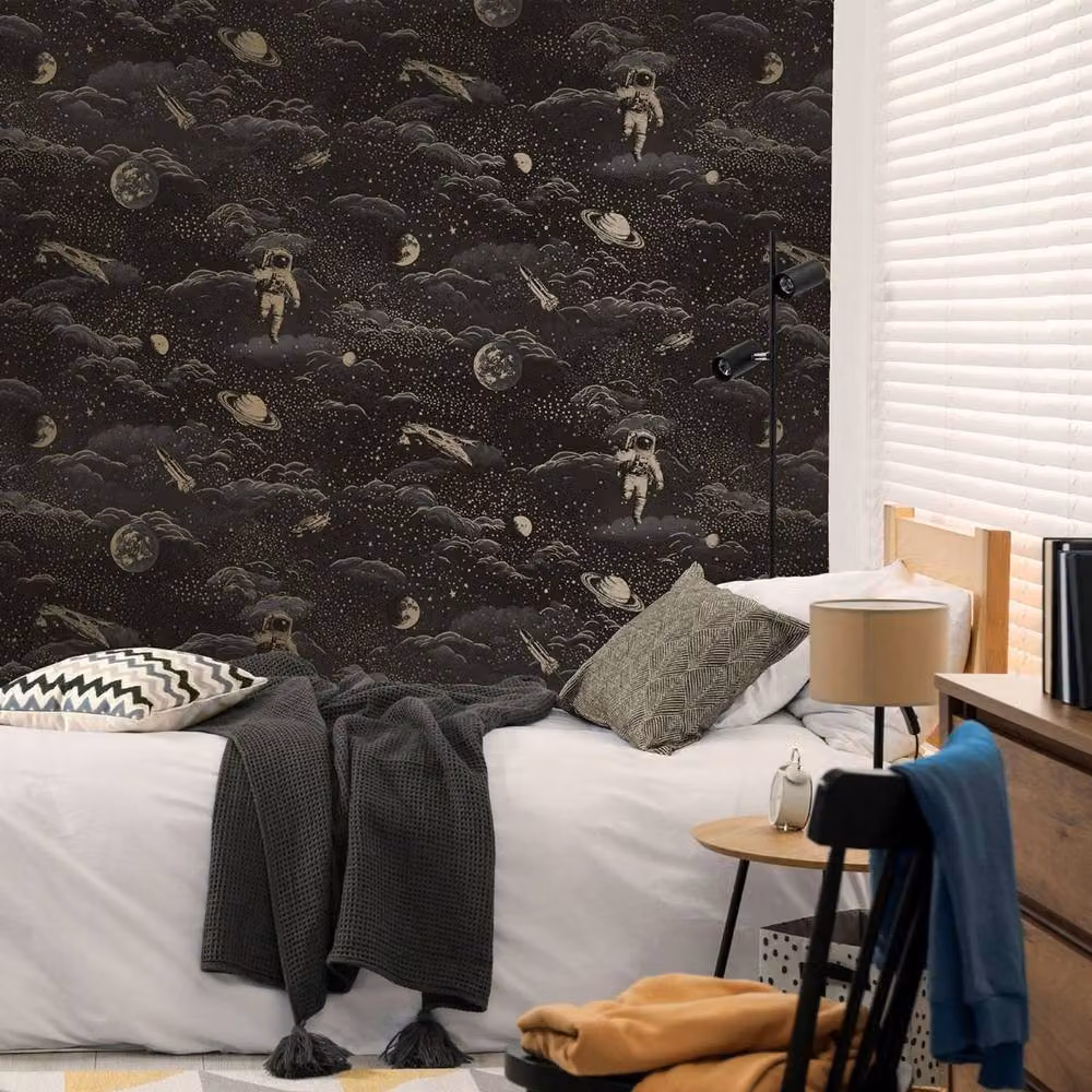 Holden Décor Lost In Space Retro Matt Wallpaper in Black – 2