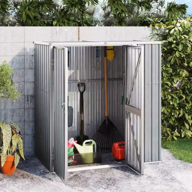 Berkfield Home Pent Garden Tool Shed in Grey Galvanised Steel, W/D/H: 161 x 89 x 161 cm