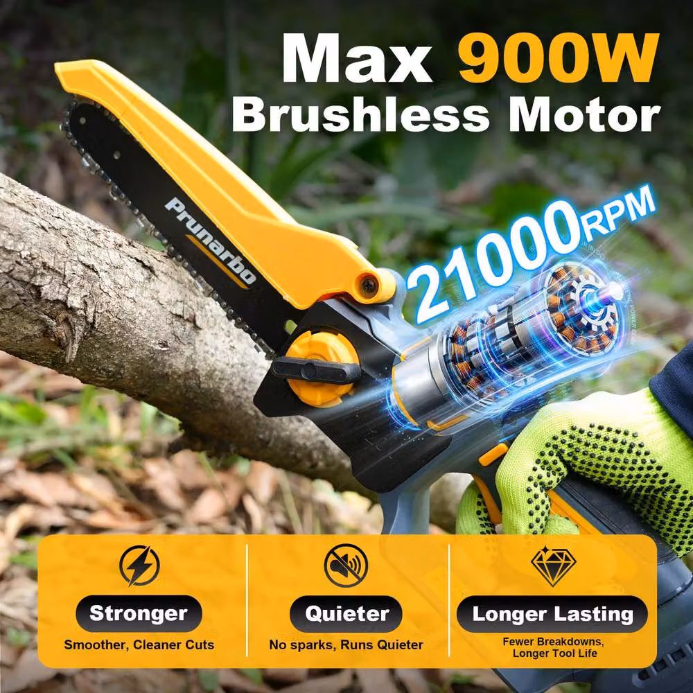 Prunarbo Powerful Mini Chainsaw Kit in Black with 2 x 4.0Ah Rechargeable Batteries – 6