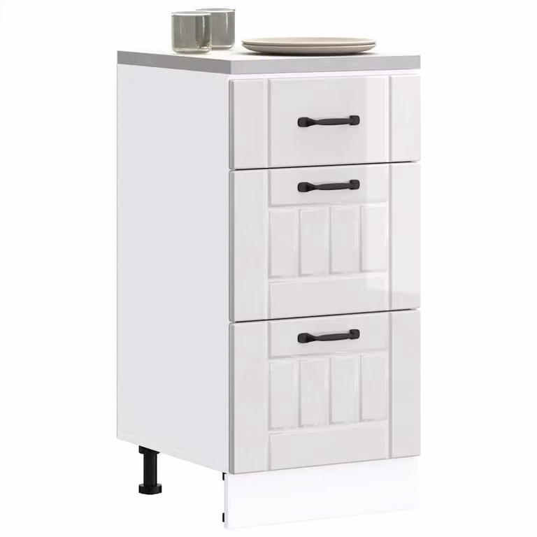 Berkfield Home Lucca Kitchen Base Cabinet in High Gloss White Engineered Wood, H 81.5 x W 46.0 x D 40.0 cm