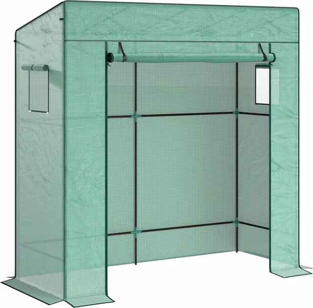 Outsunny Lean-to Walk-In Greenhouse with Plastic Cover and Windows in Green