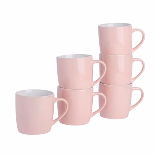 Argon Tableware Pink Stoneware Coffee Mugs, 350ml, Pack of 6 – 1