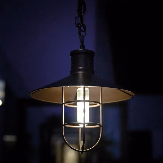 Luxform Industrial Style Solar Powered LED Hanging Porch Lantern in Black