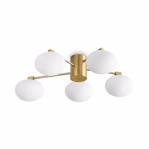 Ideal Lux Hermes 5 Light Modern Globe Ceiling Light in Brass and White Glass, Diameter: 60 cm