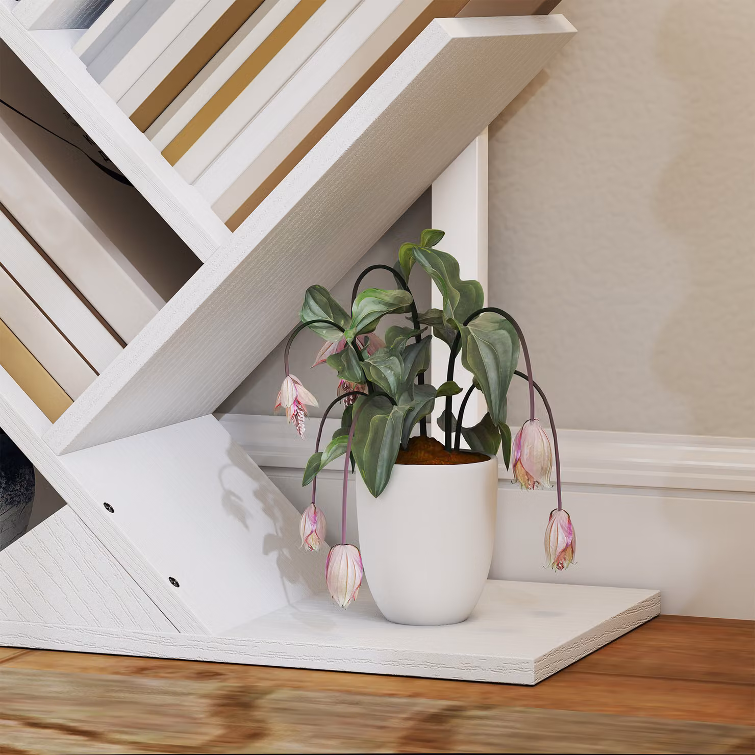 HOMCOM 9-Tier Industrial Tree Bookshelf, White Freestanding Ladder Bookcase with Steel Frame – 3