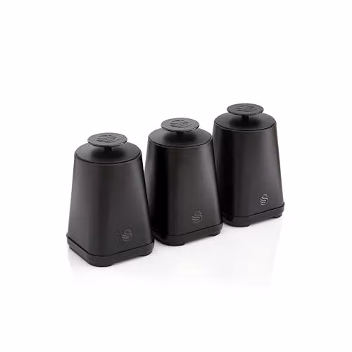 Swan Stealth Set of 3 Airtight Metal Storage Canisters in Black, 1.3 l