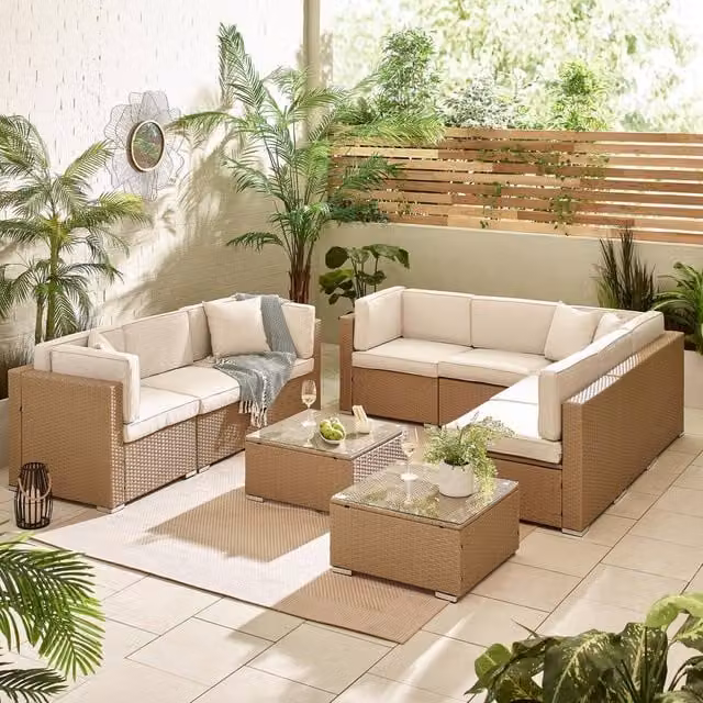 FurnitureboxUK Orlando 8 Seat Modular Outdoor Garden Rattan Sofa Set in Beige – 1