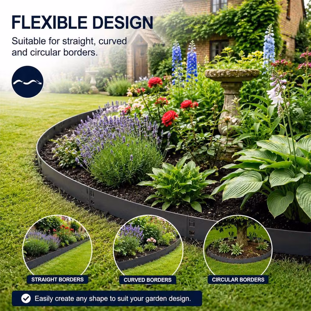 Nicoman 10 Pack Grey Metal Garden Lawn and Border Edging, W: 100 cm, H: 20 cm – 4