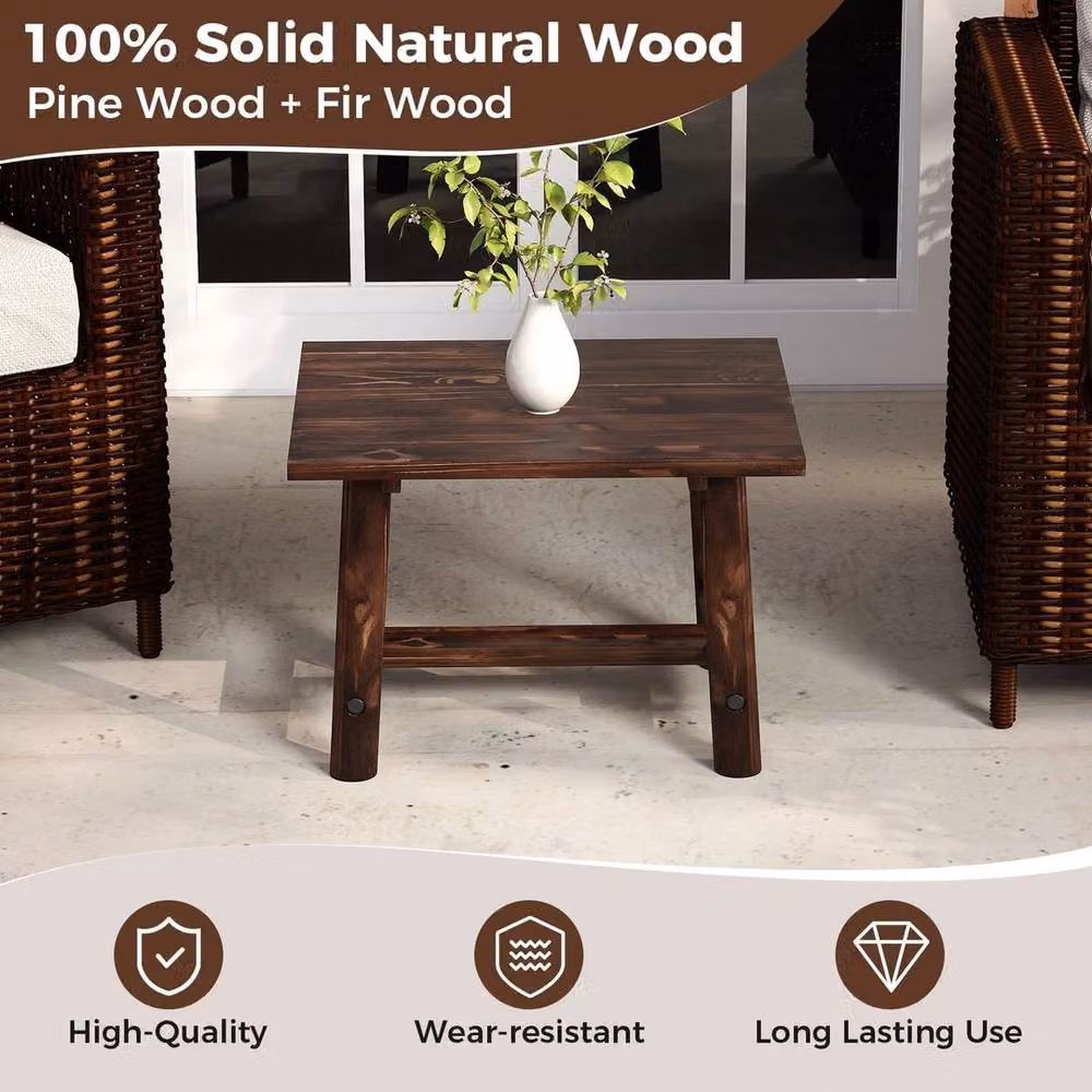 FORGEVIO Solid Natural Wood Mini Coffee Table in Brown – 4