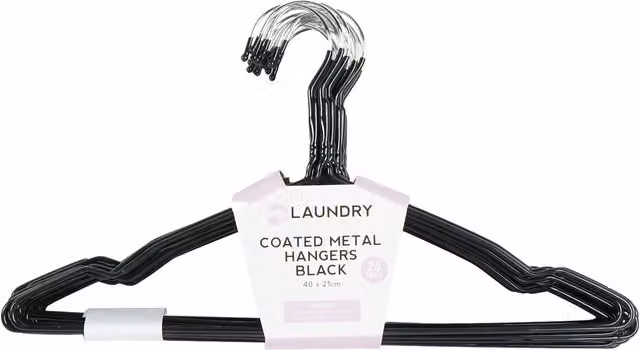 My Laundry Pack of 25 Non-Slip Coated Steel Hangers in Black
