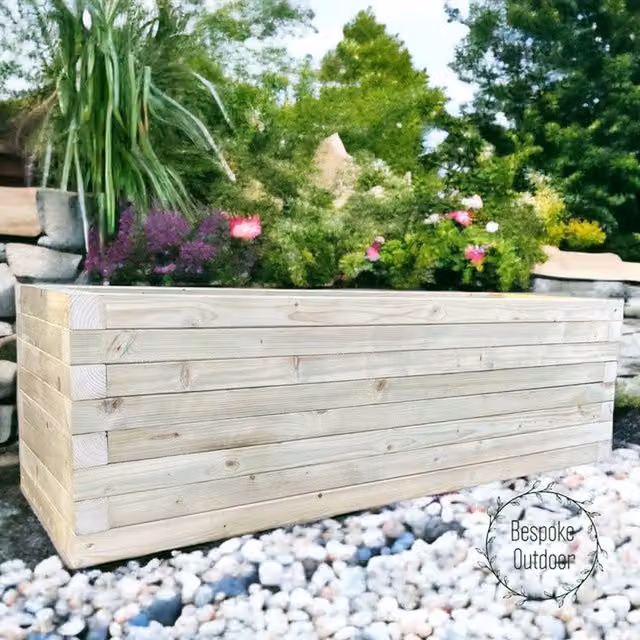 Bespoke Outdoor Somerset Range Rectangular Wooden Timber Planter in Natural Brown