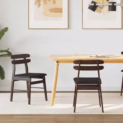 vidaXL Set of 2 Dining Chairs in Black and Light Brown Solid Rubberwood with Synthetic Leather – 2