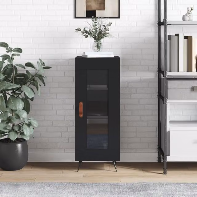 Berkfield Home Black Matt Sideboard in Engineered Wood W/D/H: 34.5 x 34 x 90 cm